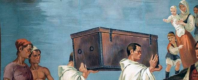 Un’immagine dell’arrivo della cassa contenente la Madonna di Bonaria