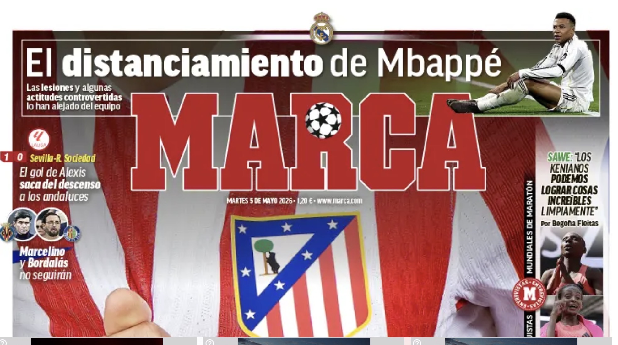 La prima pagina di “Marca” di oggi