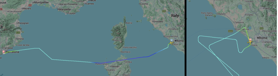 I tracciati dei due voli Roma-Washington